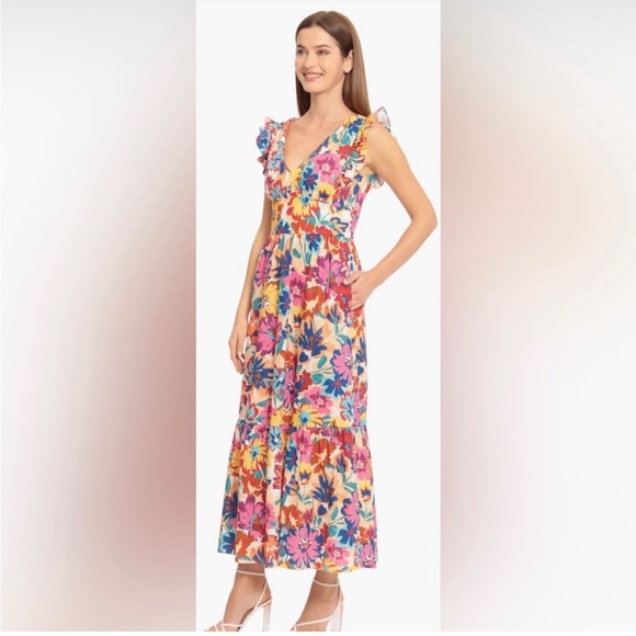 Maggy London | Floral Tiered Maxi Dress with Flatter Sleeves - Picture 2 of 7